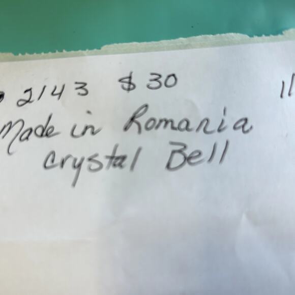 Crystal Bell made in Romania Gold designs on clear glass with etching flowers - Picture 9 of 9